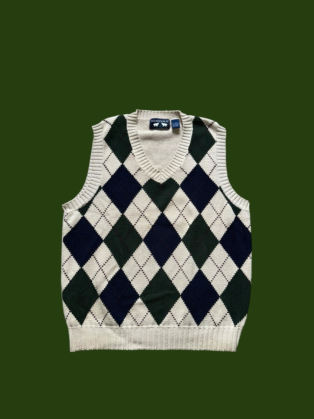 Vintage 90s Woods& Gray Men’s Argyle Cotton Sweater Vest Vintage 90s Mens Size L